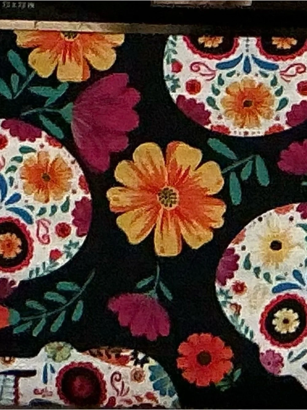 Spooky Lane Sugar Skull Floral Shower Curtain - Black with Multicolor Skulls